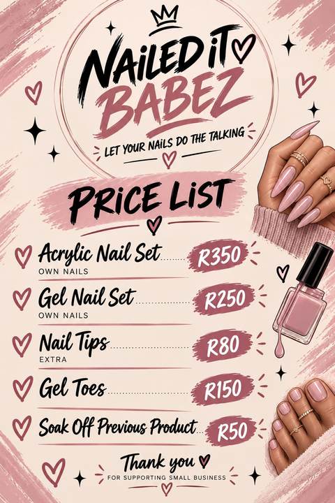 Nailed It Babez price list poster